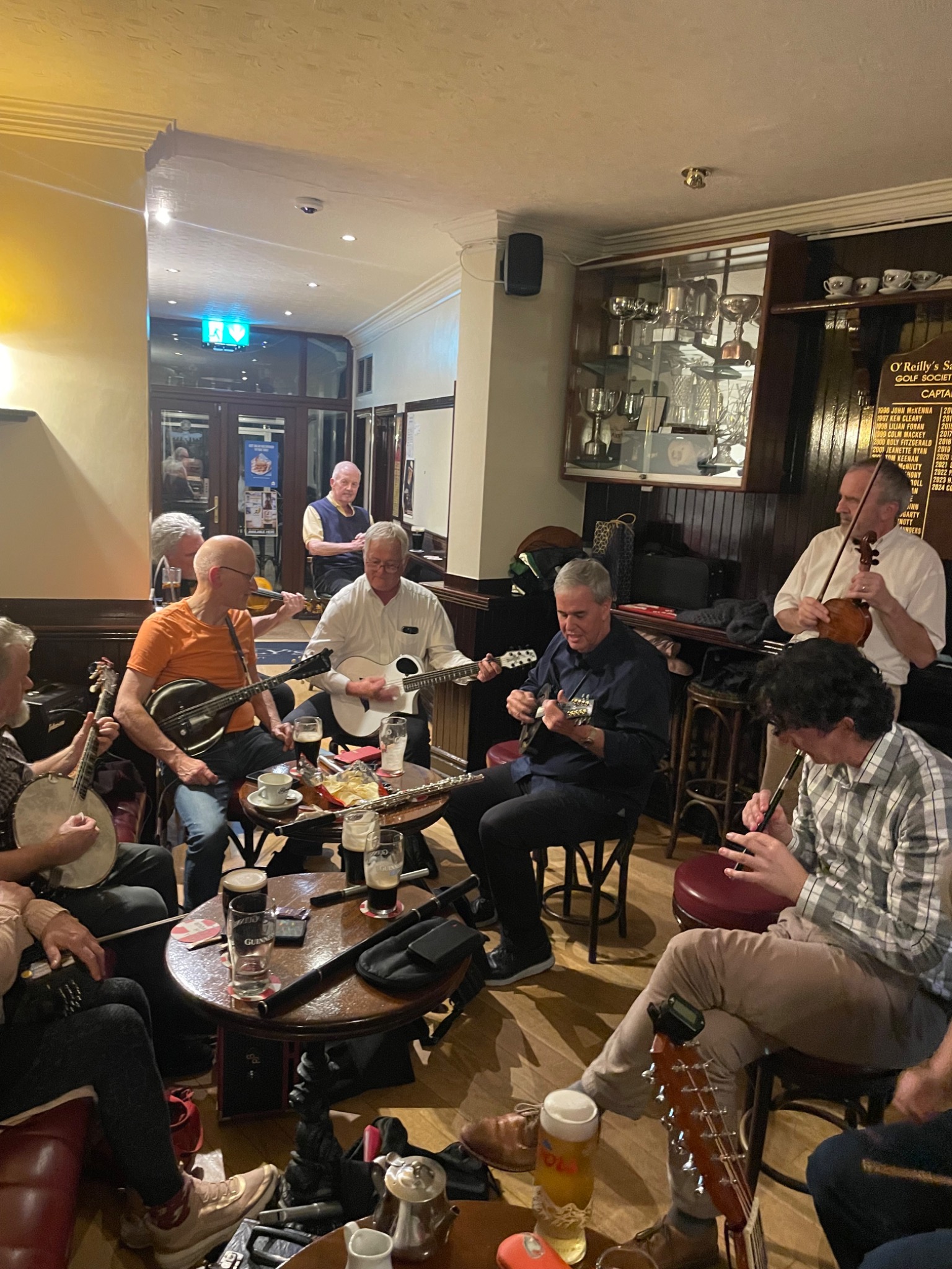 The band playing with Irish musicians